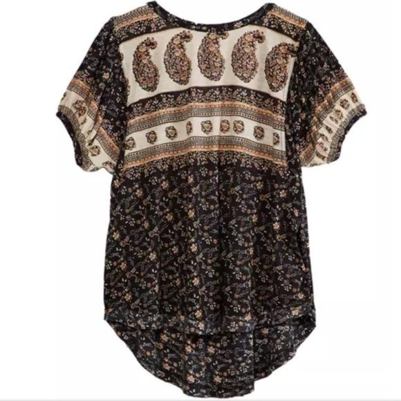 Free People Boho Paisley Puff Sleeve Top - Picture 4 of 8